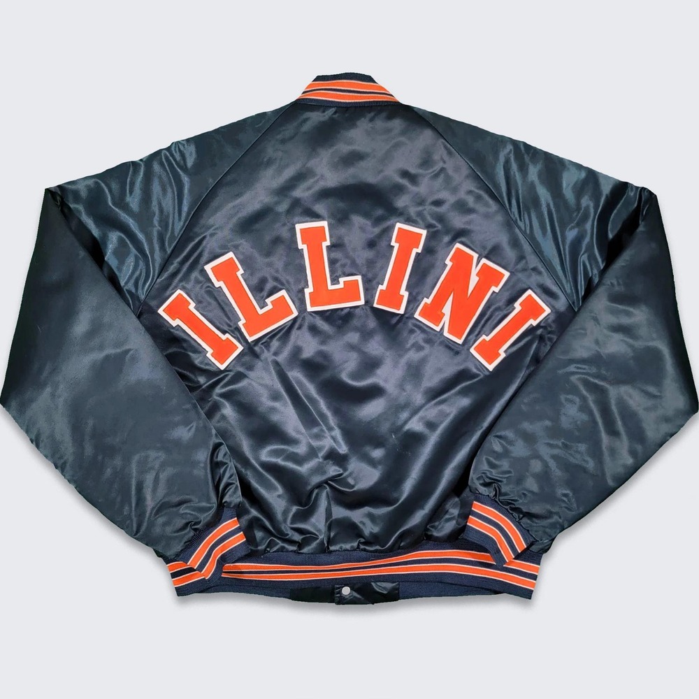 Illinois Ilini Vintage 80s Chalk Line Satin Bomber Jacket